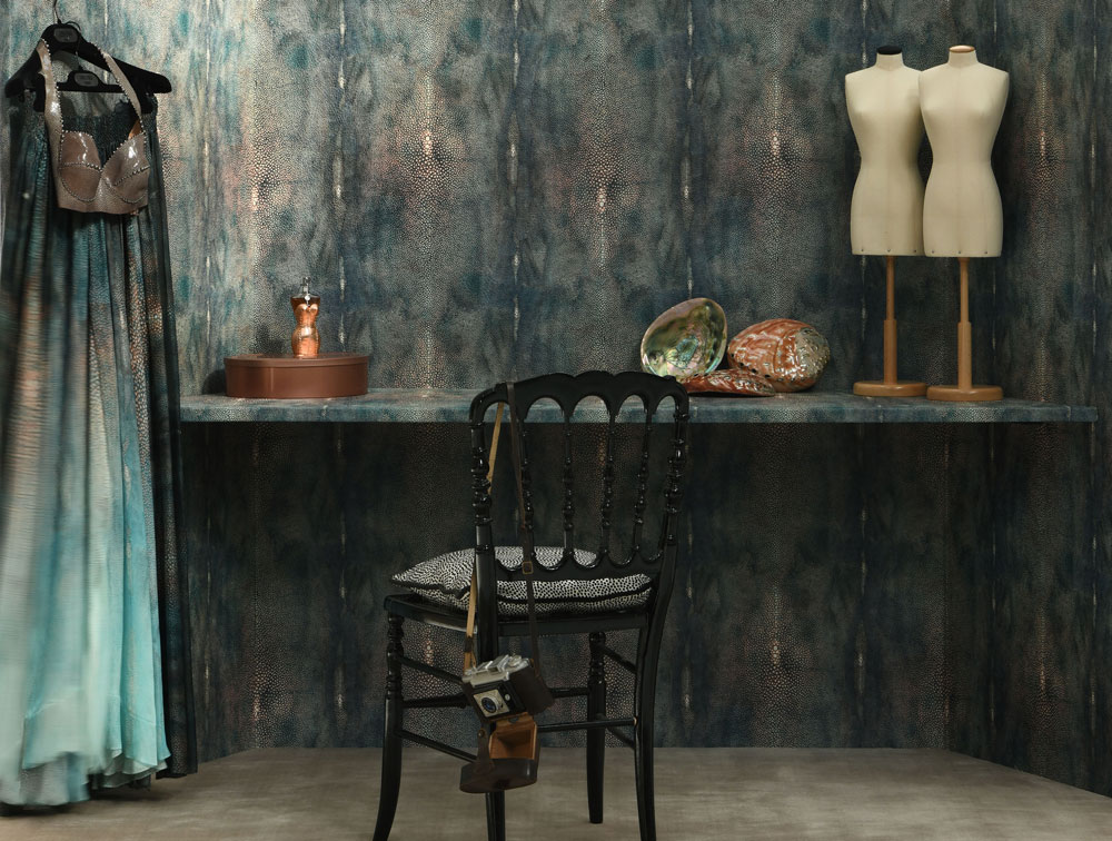 Sample - Jean Paul Gaultier for The House of Scalamandré Vert De Gris  Wallcovering, Jade